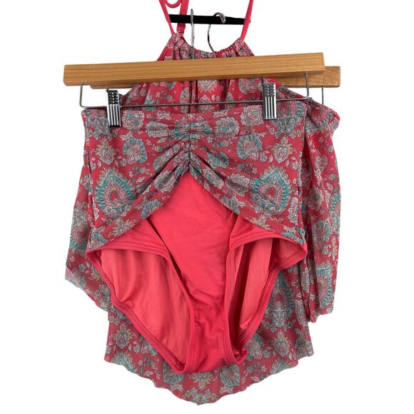 Coco Reef 2 Piece Tankini Top High Waist Bottom Padded 32DD/Small Pink Paisley - Picture 2 of 14